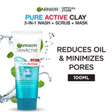 Garnier - Pure Active 3-in-1 Face Wash, Mask & Scrub - 100ml