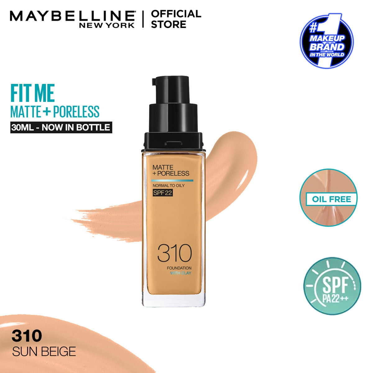 Sun Beige With Clay Maybelline Fit Me 310 Matte Foundation, For